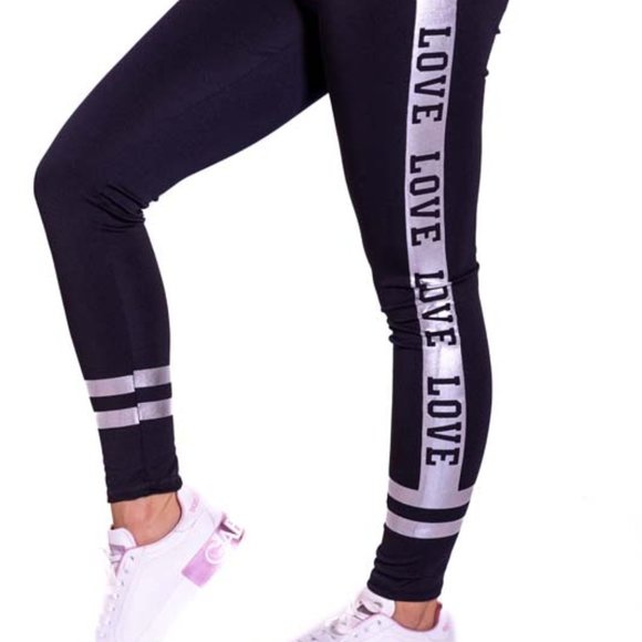 High-Waisted & Love Detailed Leggings with Side Pockets Black & White - Picture 4 of 6